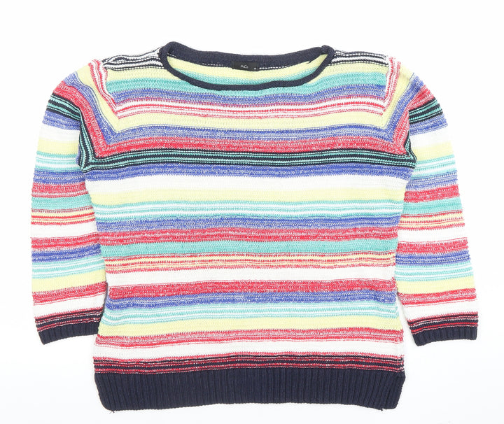 M&Co Women's Multicoloured Striped Crew Neck Pullover Jumper Size 10