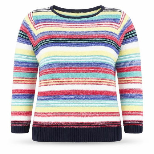 M&Co Women's Multicoloured Striped Crew Neck Pullover Jumper Size 10