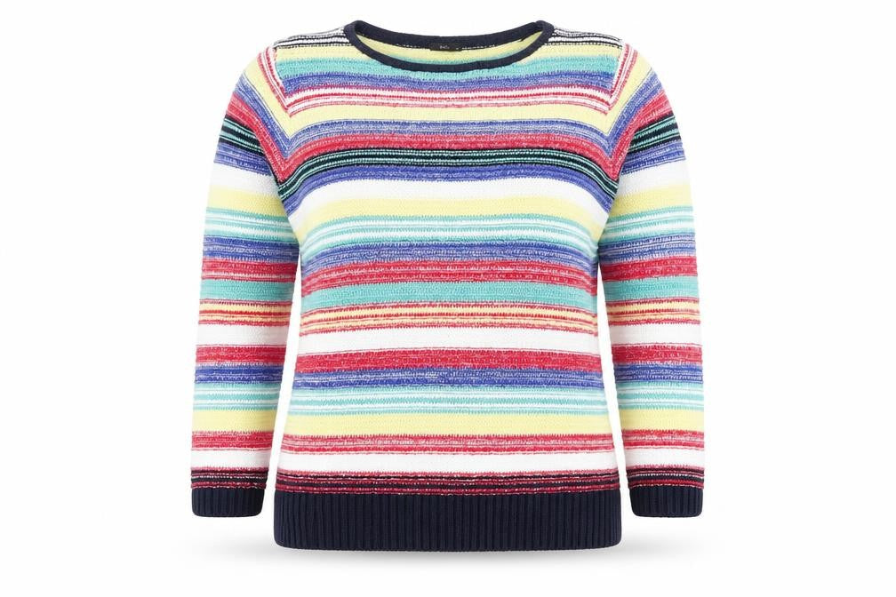 M&Co Women's Multicoloured Striped Crew Neck Pullover Jumper Size 10