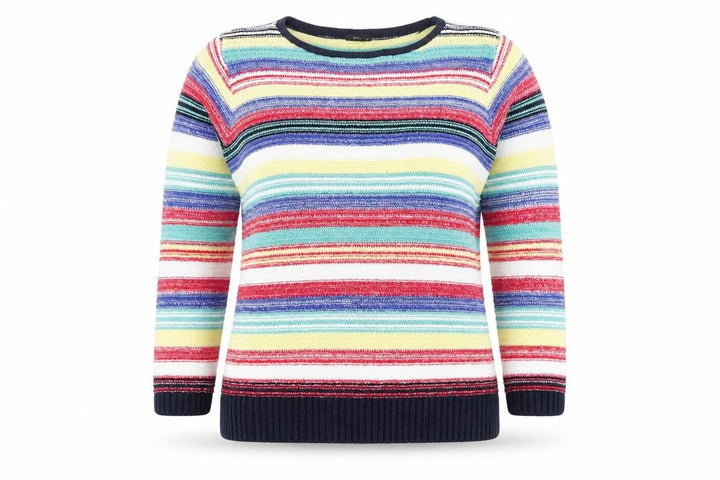 M&Co Women's Multicoloured Striped Crew Neck Pullover Jumper Size 10