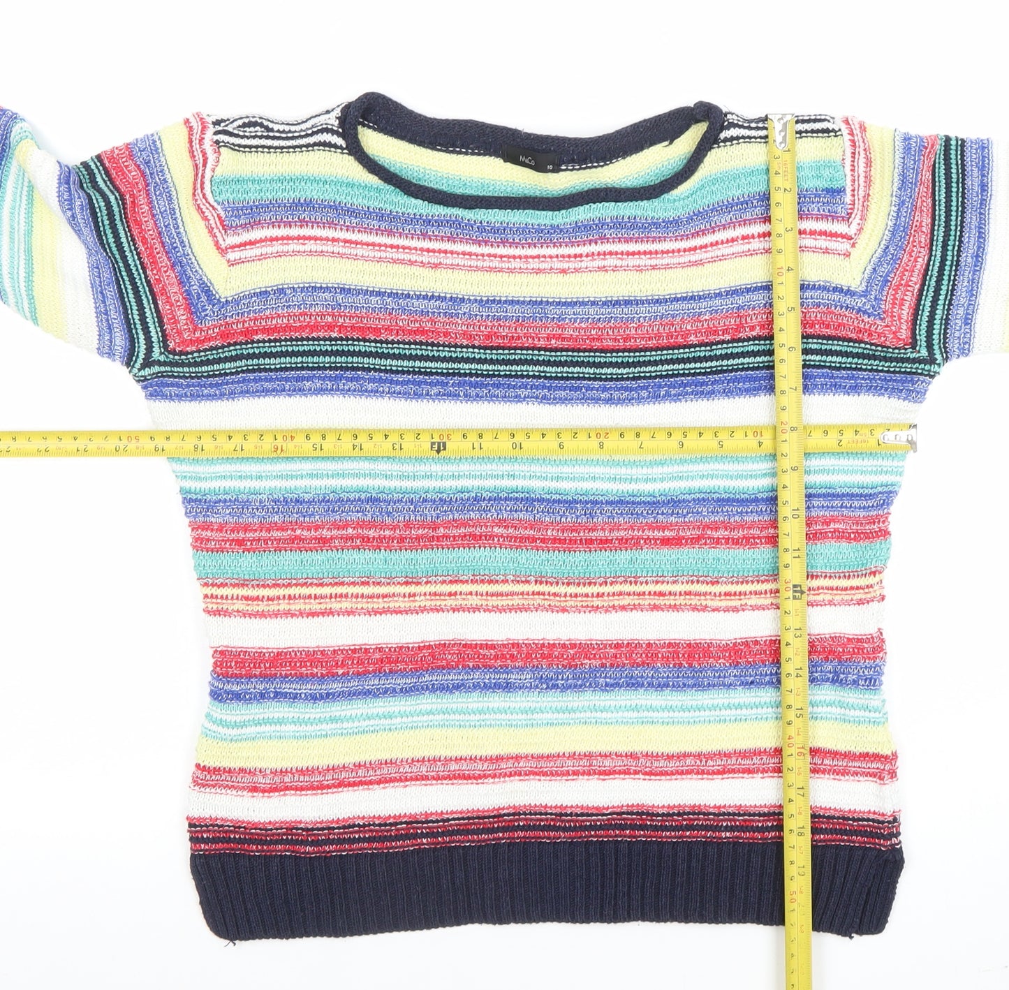 M&Co Women's Multicoloured Striped Crew Neck Pullover Jumper Size 10