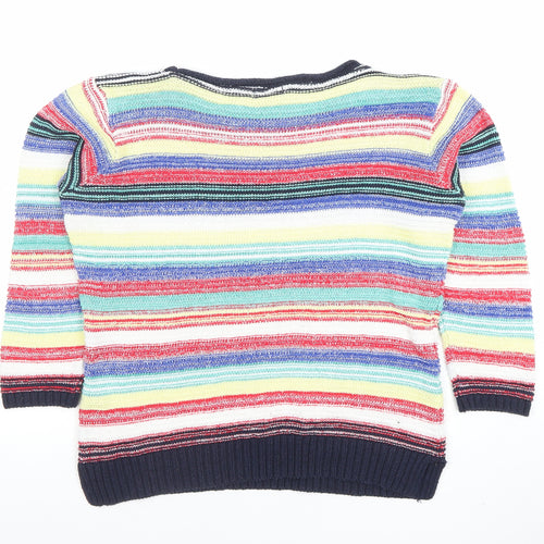 M&Co Women's Multicoloured Striped Crew Neck Pullover Jumper Size 10