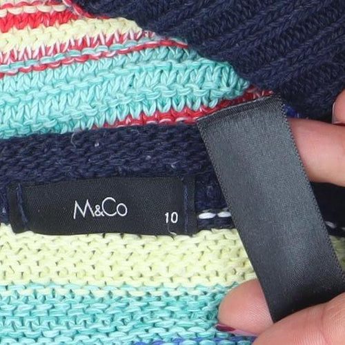 M&Co Women's Multicoloured Striped Crew Neck Pullover Jumper Size 10