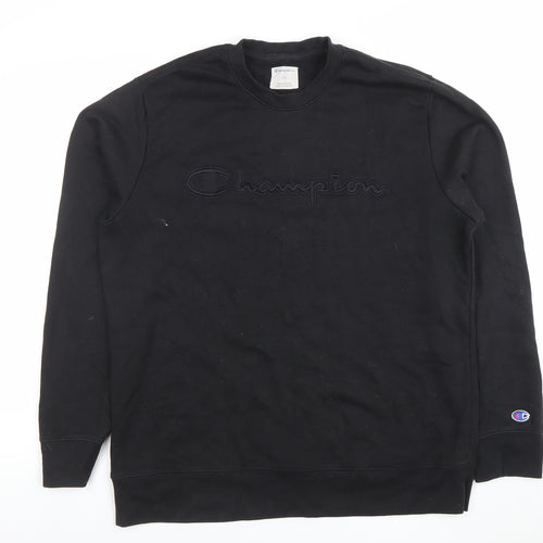 Champion Men's Black Large Crew Neck Sweatshirt Pullover Logo