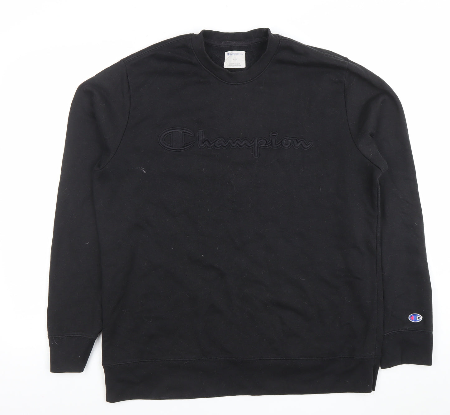 Champion Men's Black Large Crew Neck Sweatshirt Pullover Logo