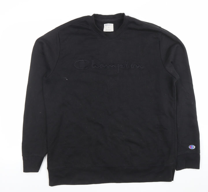 Champion Men's Black Large Crew Neck Sweatshirt Pullover Logo