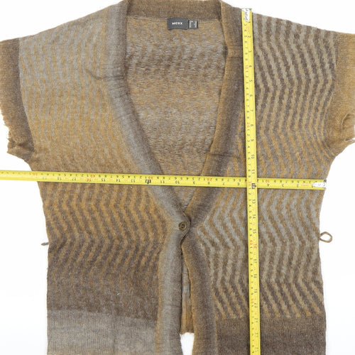 Mexx Womens Brown XL V-Neck Open Knit Cardigan Short Sleeve