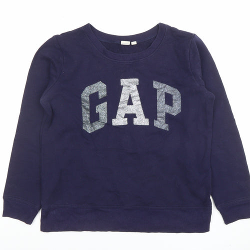 GAP Girls Blue Glitter Logo Sweatshirt Size S Pullover Fleece