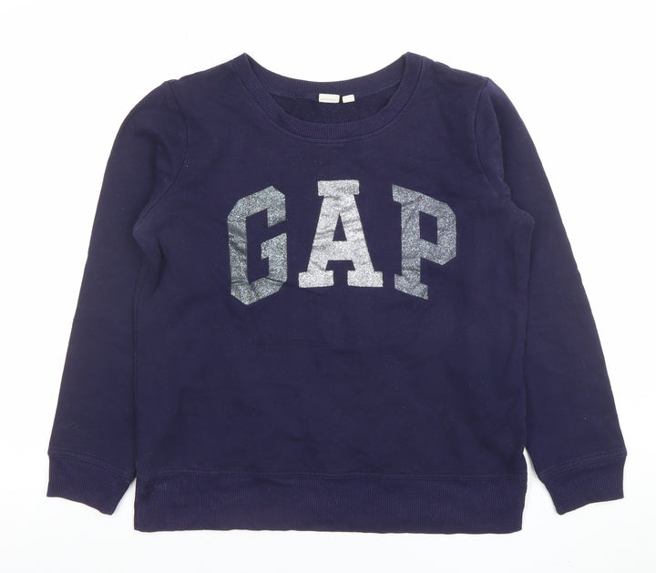 GAP Girls Blue Glitter Logo Sweatshirt Size S Pullover Fleece