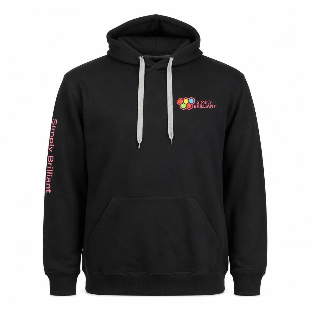 Front view of Spreadshirt Men’s Black XL Pullover Hoodie Simply Brilliant Design