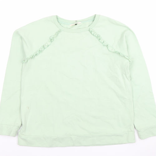 Woolovers Womens Mint Green Long Sleeve Pullover Sweatshirt M Cotton Ruffle Trim