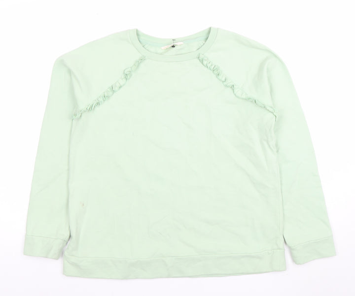Woolovers Womens Mint Green Long Sleeve Pullover Sweatshirt M Cotton Ruffle Trim