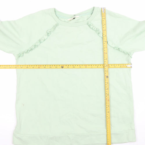 Woolovers Womens Mint Green Long Sleeve Pullover Sweatshirt M Cotton Ruffle Trim