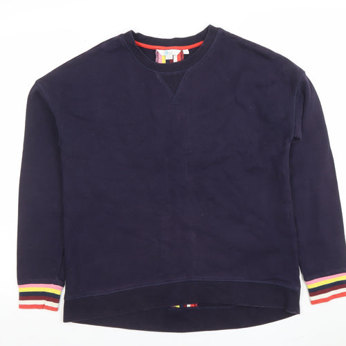 Boden Women's Navy Rainbow Stripe Crew Neck Cotton Sweatshirt Size M