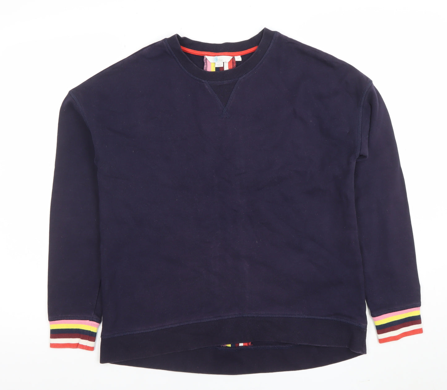 Boden Women's Navy Rainbow Stripe Crew Neck Cotton Sweatshirt Size M