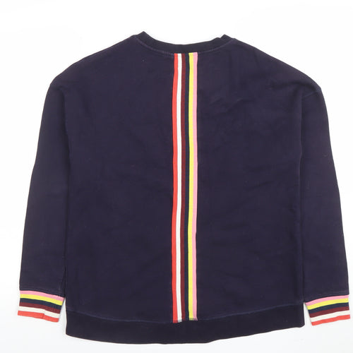 Boden Women's Navy Rainbow Stripe Crew Neck Cotton Sweatshirt Size M