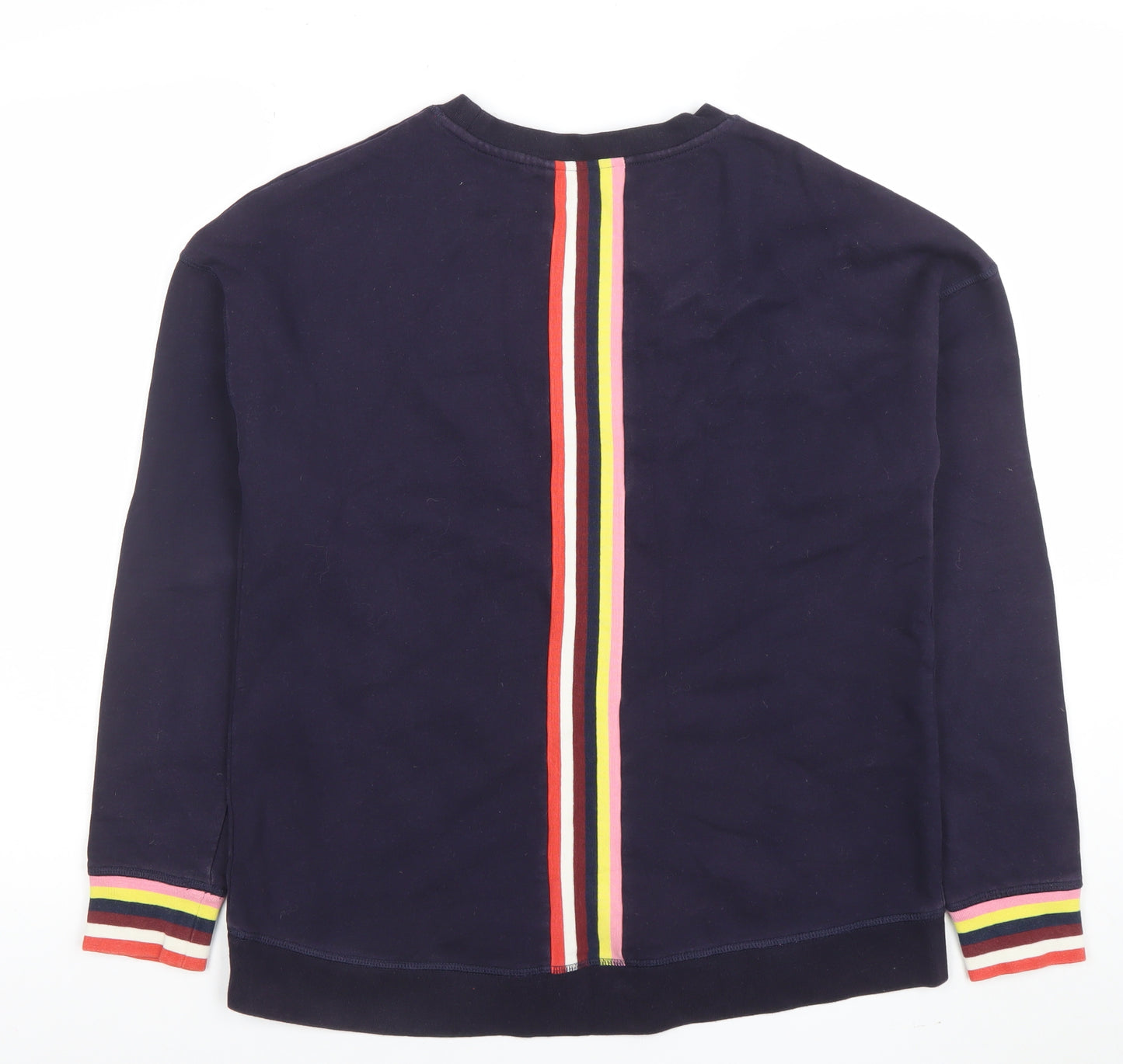 Boden Women's Navy Rainbow Stripe Crew Neck Cotton Sweatshirt Size M