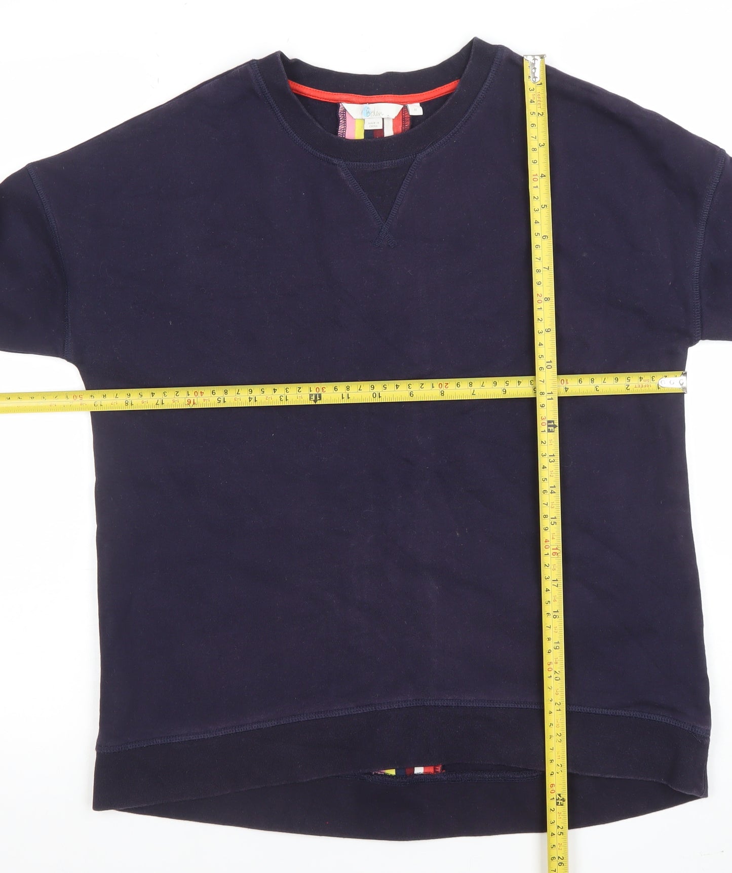 Boden Women's Navy Rainbow Stripe Crew Neck Cotton Sweatshirt Size M
