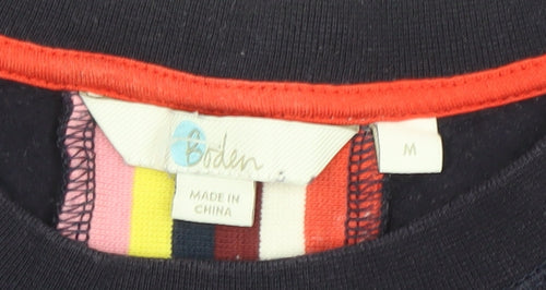 Boden Women's Navy Rainbow Stripe Crew Neck Cotton Sweatshirt Size M