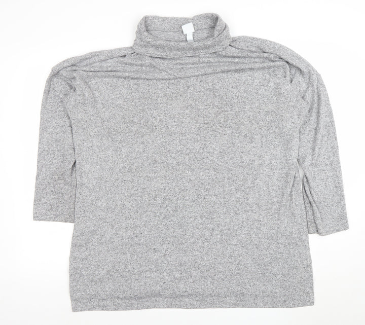 H&M Women’s Grey Roll Neck Relaxed Knit Jumper XL