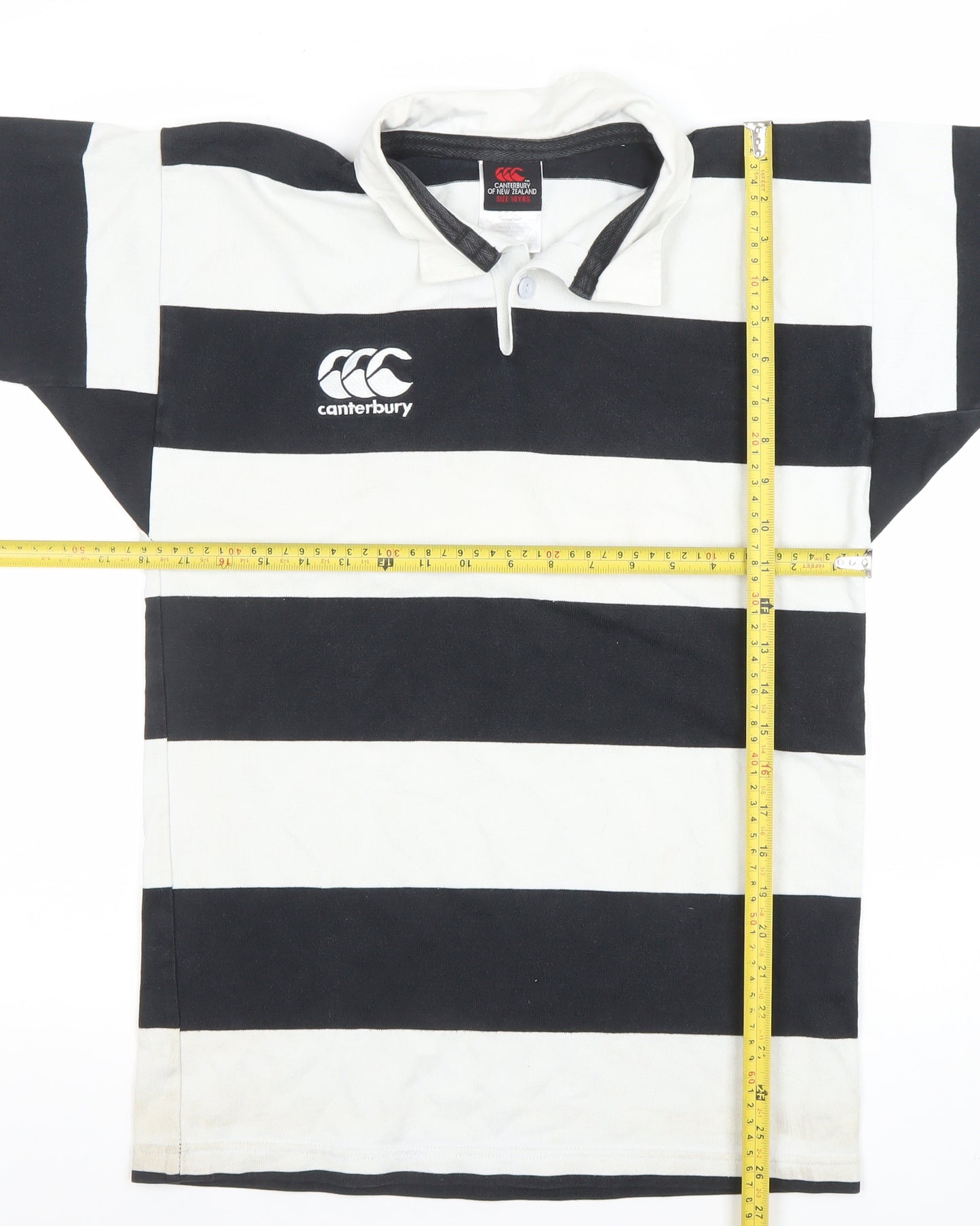 Canterbury Boys Black & White Striped Rugby Polo Shirt 14 Years