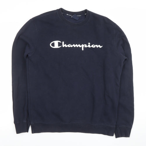 Champion Mens Blue Large Crew Neck Fleece Sweatshirt Pullover