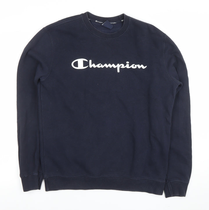 Champion Mens Blue Large Crew Neck Fleece Sweatshirt Pullover
