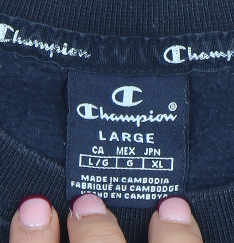 Champion Mens Blue Large Crew Neck Fleece Sweatshirt Pullover
