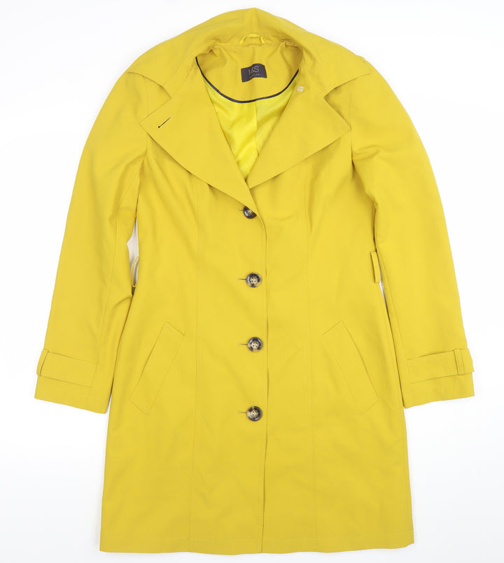 Marks and Spencer Women Yellow Trench Coat Size 8 Long Lined Button Detail