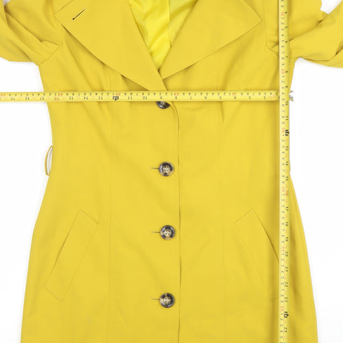 Marks and Spencer Women Yellow Trench Coat Size 8 Long Lined Button Detail
