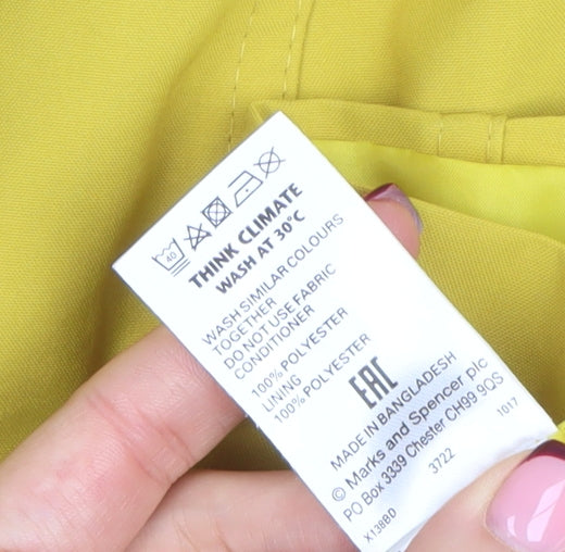 Marks and Spencer Women Yellow Trench Coat Size 8 Long Lined Button Detail