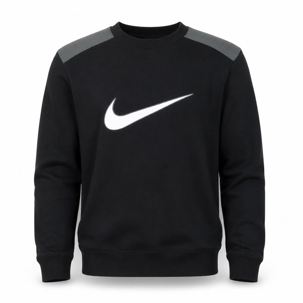 Front view of Nike Men's Black XS Crew Neck Pullover Sweatshirt with Logo