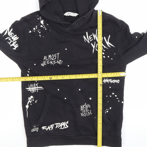 H&M Boys Black Hoodie 10-12 Years Graphic Print Pullover Sweatshirt