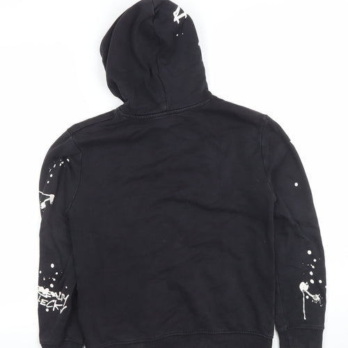 H&M Boys Black Hoodie 10-12 Years Graphic Print Pullover Sweatshirt