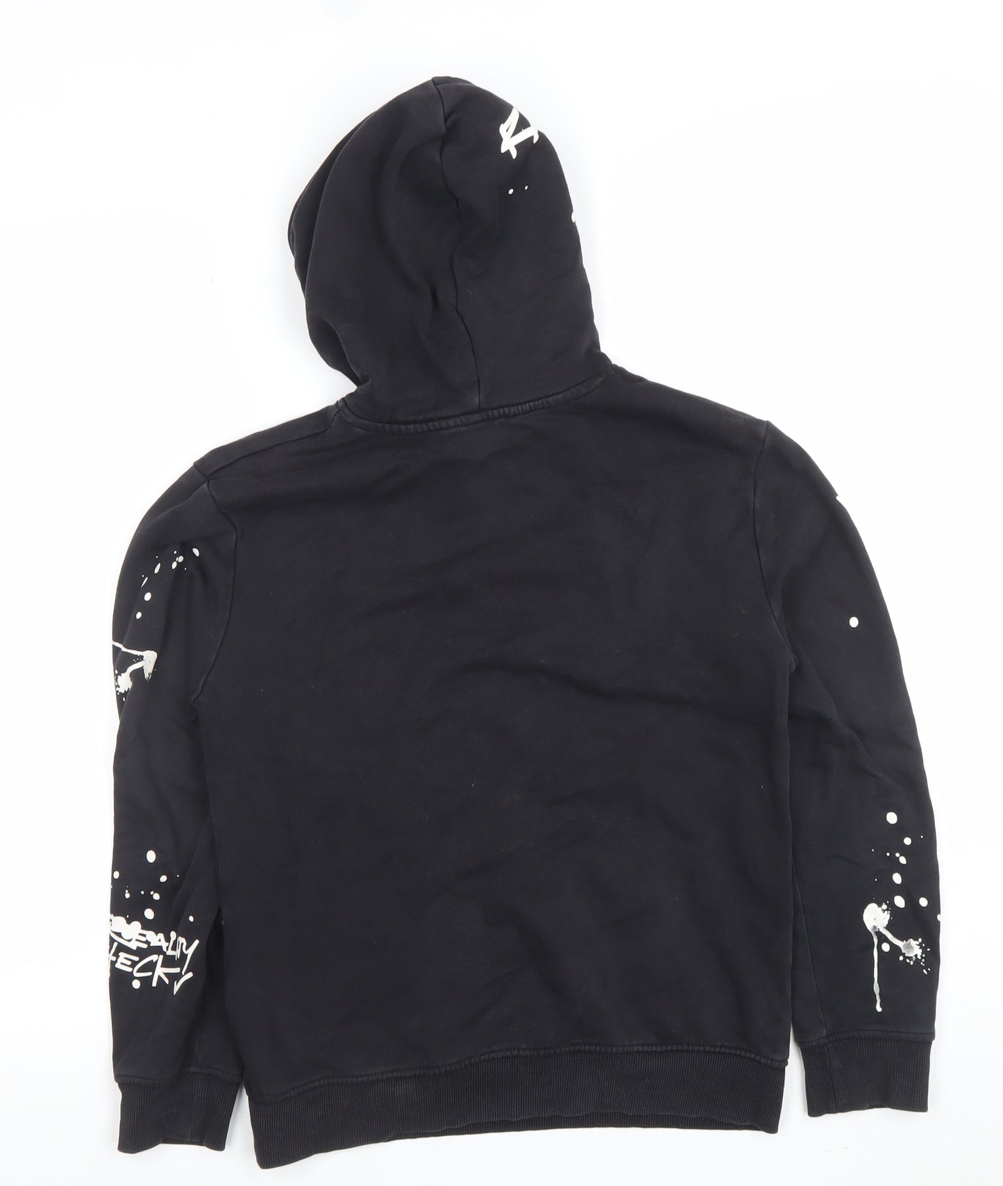 H&M Boys Black Hoodie 10-12 Years Graphic Print Pullover Sweatshirt