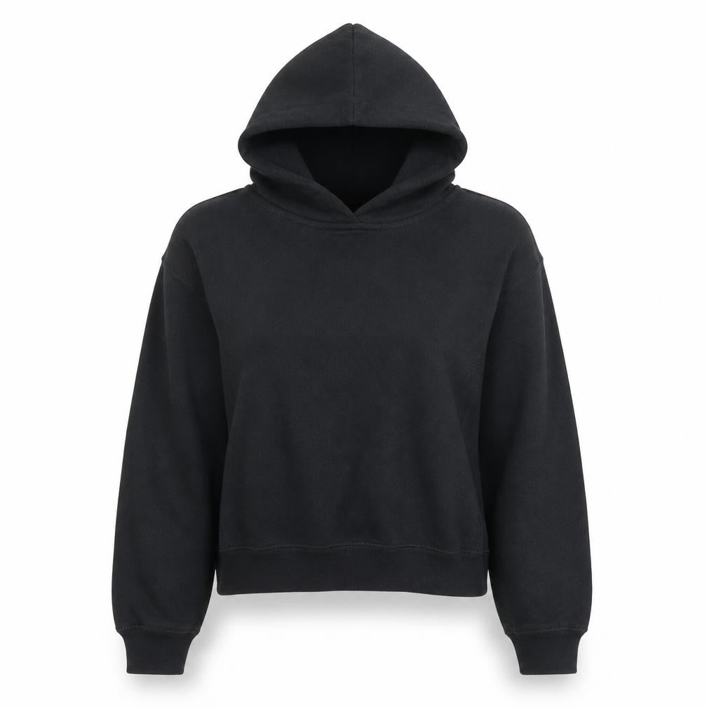 Front view of Abercrombie & Fitch women’s black small pullover hoodie cotton blend