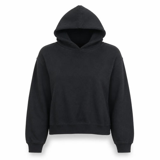 Front view of Abercrombie & Fitch women’s black small pullover hoodie cotton blend