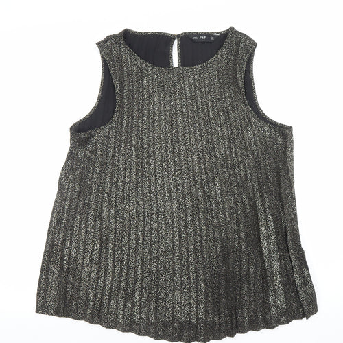 F&F Women Black Pleated Metallic Sleeveless Tunic Blouse UK 10