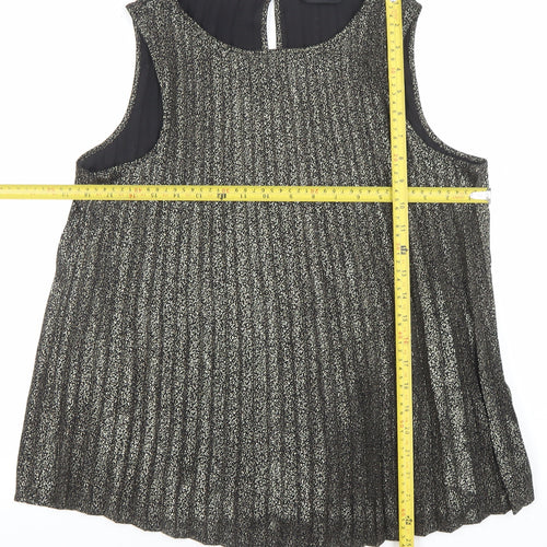 F&F Women Black Pleated Metallic Sleeveless Tunic Blouse UK 10
