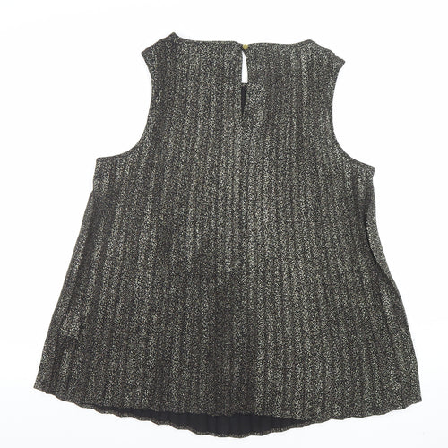 F&F Women Black Pleated Metallic Sleeveless Tunic Blouse UK 10