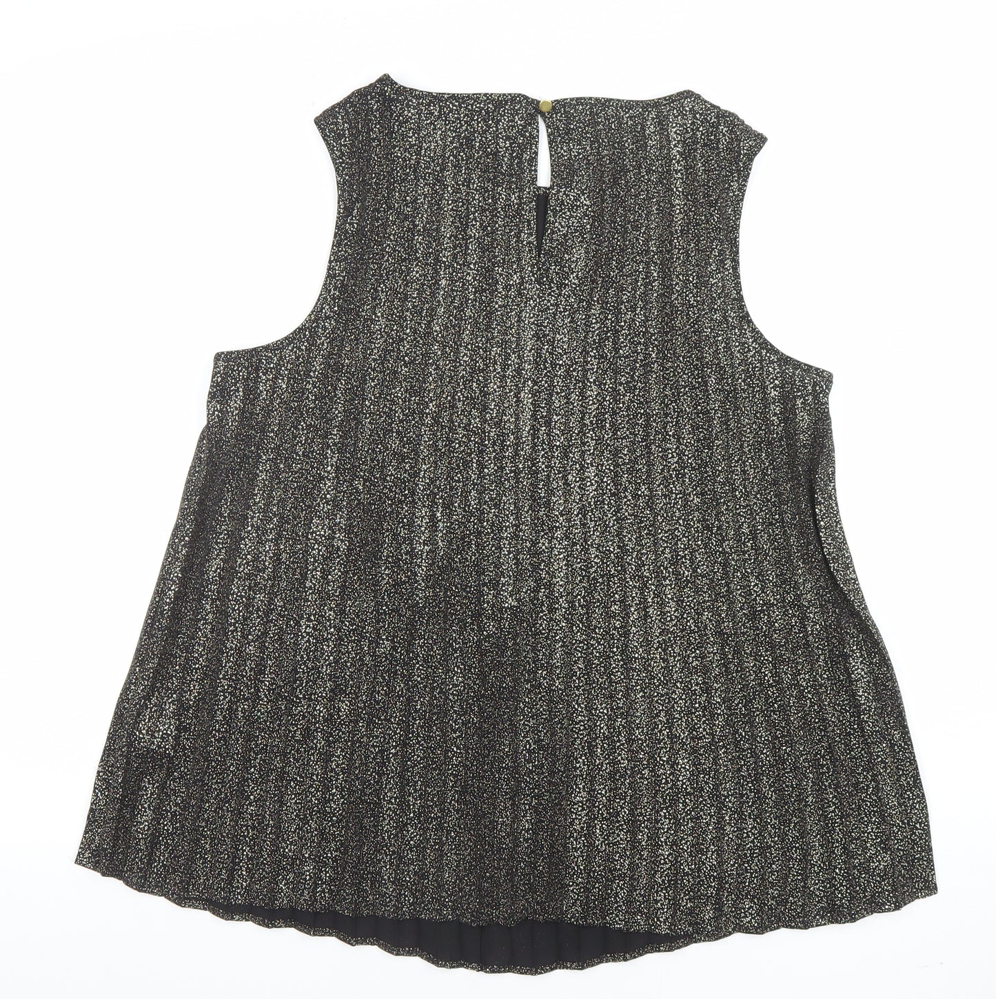 F&F Women Black Pleated Metallic Sleeveless Tunic Blouse UK 10