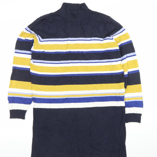 Marks and Spencer Womens Multicoloured Stripe Roll Neck Tunic Jumper Size 18