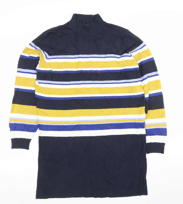 Marks and Spencer Womens Multicoloured Stripe Roll Neck Tunic Jumper Size 18
