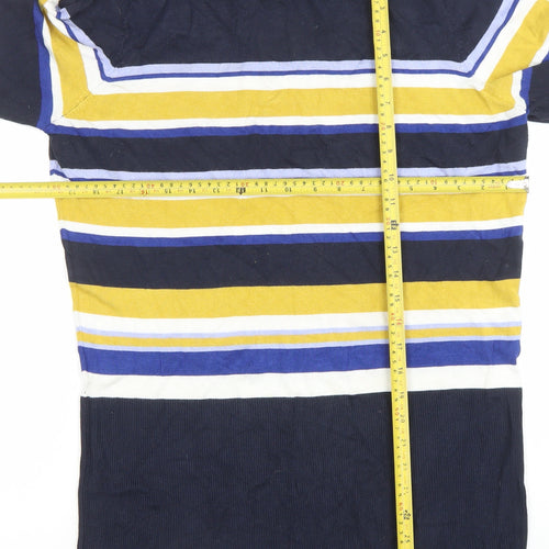 Marks and Spencer Womens Multicoloured Stripe Roll Neck Tunic Jumper Size 18