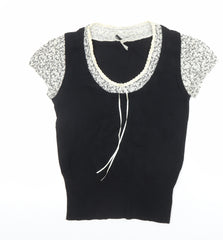 Next Women’s Black Floral Layered Scoop Neck Blouse Size 12