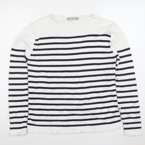 Hublot Women’s White Navy Striped Cotton Boat Neck Jumper S
