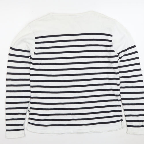 Hublot Women’s White Navy Striped Cotton Boat Neck Jumper S