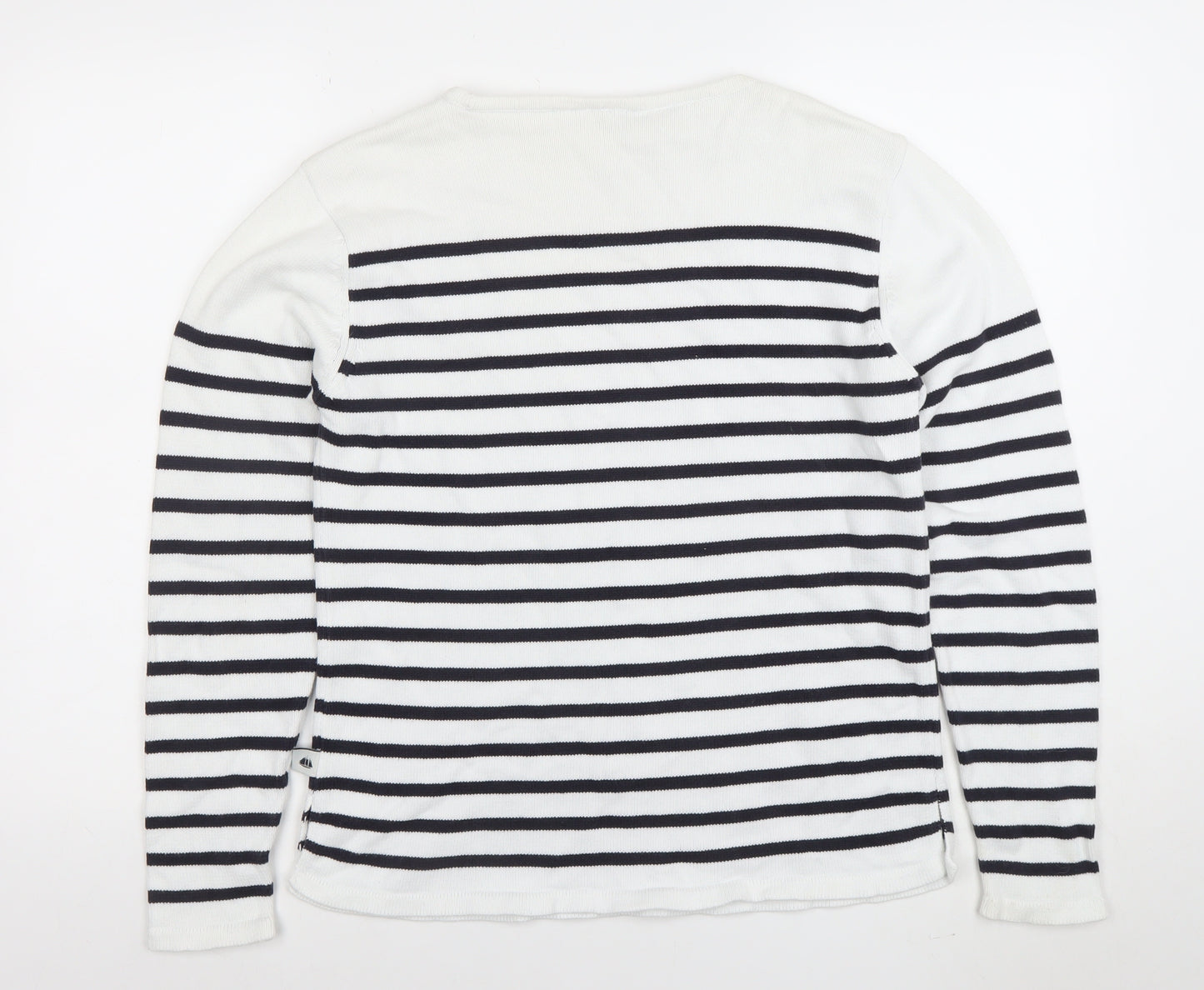 Hublot Women’s White Navy Striped Cotton Boat Neck Jumper S