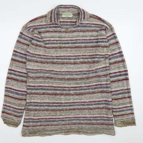 Meridian Essentials Womens Multicoloured Collared Striped Knit Jumper M