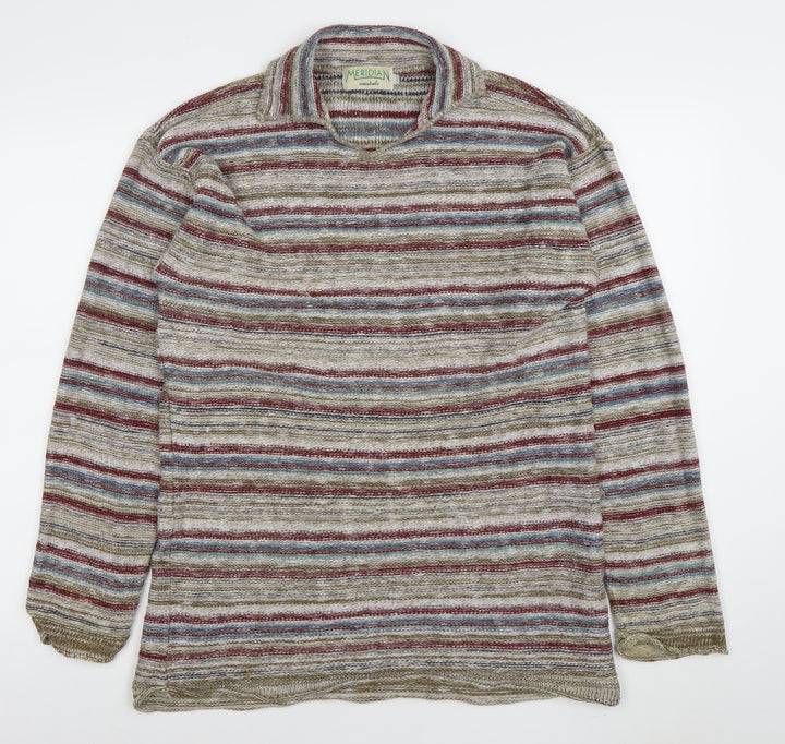 Meridian Essentials Womens Multicoloured Collared Striped Knit Jumper M
